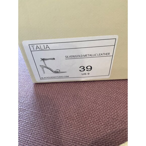 Black Suede Studio Talia Heel Pointy Sandal in Silver Gold 39 New with Box Women - Picture 10 of 15